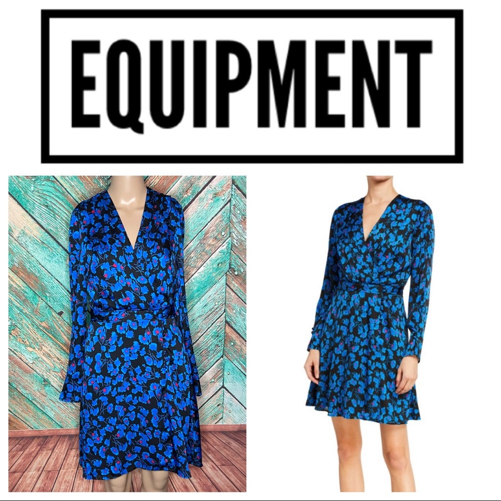 Equipment Femme Collie Faux Blue Floral Wrap Dress